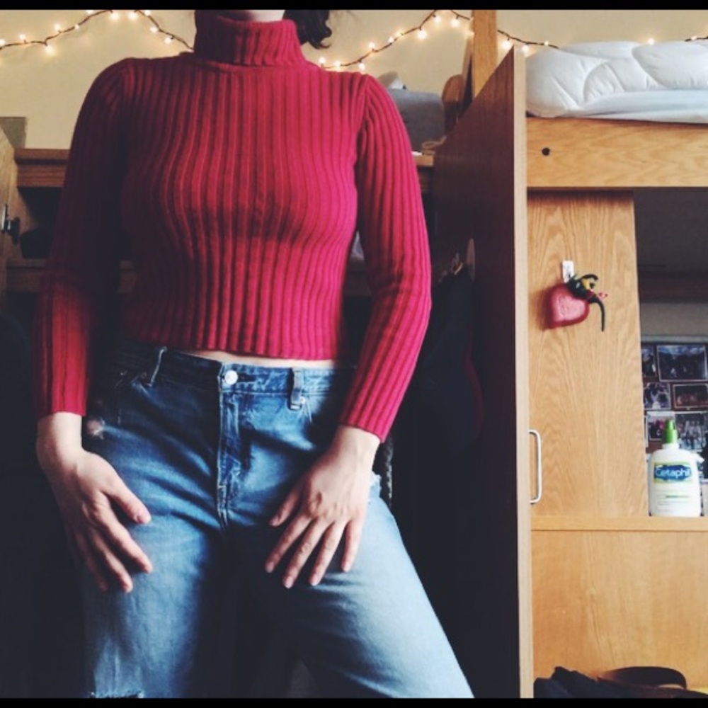 Red turtleneck sweater
